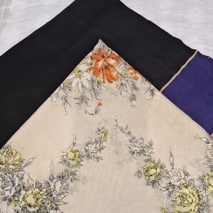 Floral Elegance Scarf - Black, Cream, Orange, Yellow, Purple